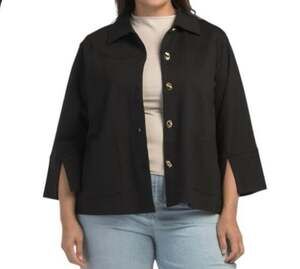 Christian Siriano New York Black Gold Button Ponte Swing Jacket Blazer Size 2X